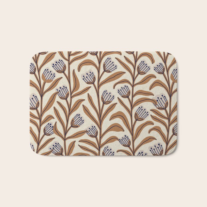 Bellflower Pattern / Brown, Ivory & Grey Bath Mat Gallery Image 1