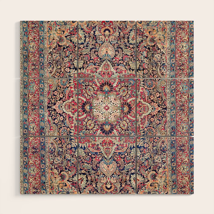Kashan Central Persian Rug Print Wood Wall Art Gallery Image 1