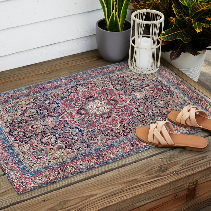 Kashan Central Persian Rug Print Outdoor Rug Gallery Image 2