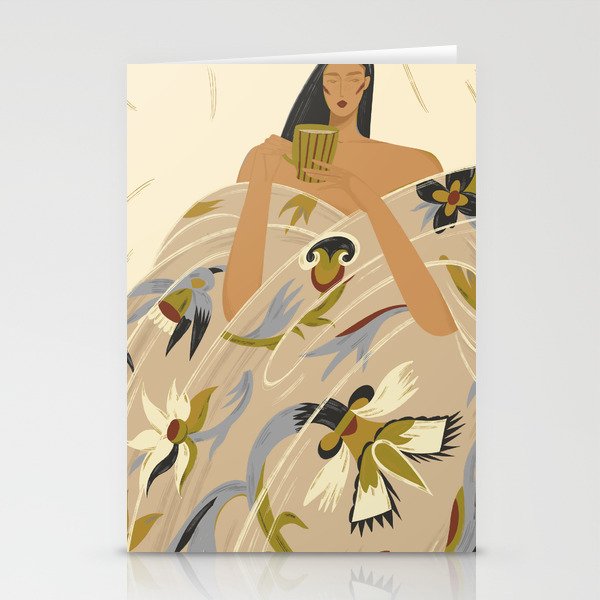  a girl in a blanket with a cup Stationery Card Gallery Image 2