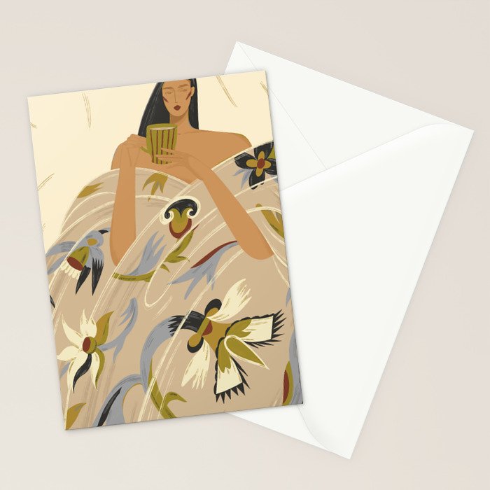  a girl in a blanket with a cup Stationery Card Gallery Image 2