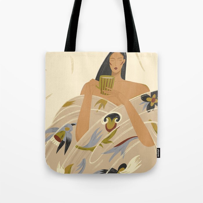  a girl in a blanket with a cup Tote Bag Gallery Image 1