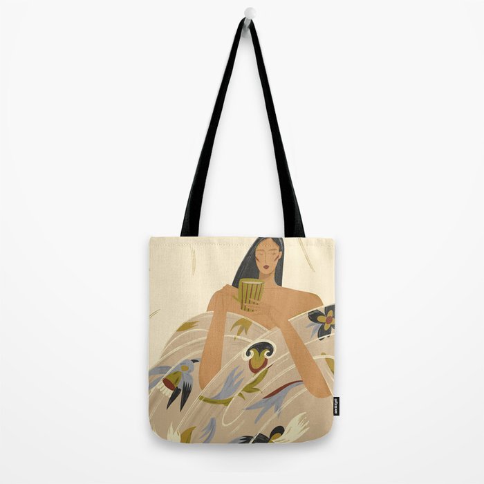  a girl in a blanket with a cup Tote Bag Gallery Image 2