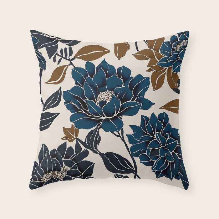 Modern Navy Floral Elegance Throw Pillow Gallery Image 1
