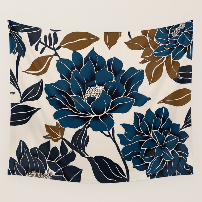 Modern Navy Floral Elegance Wall Tapestry Gallery Image 4