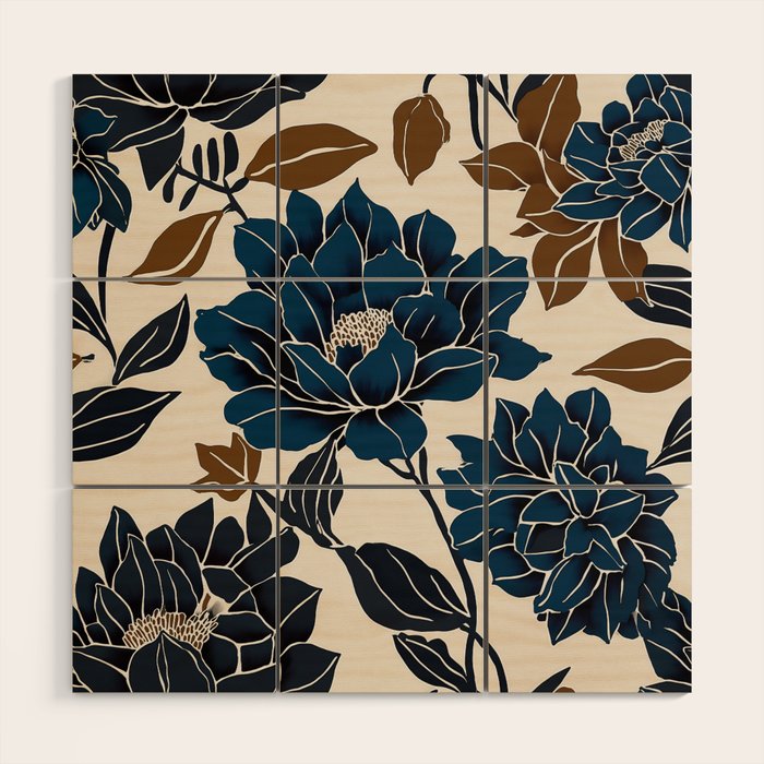 Modern Navy Floral Elegance Wood Wall Art Gallery Image 1