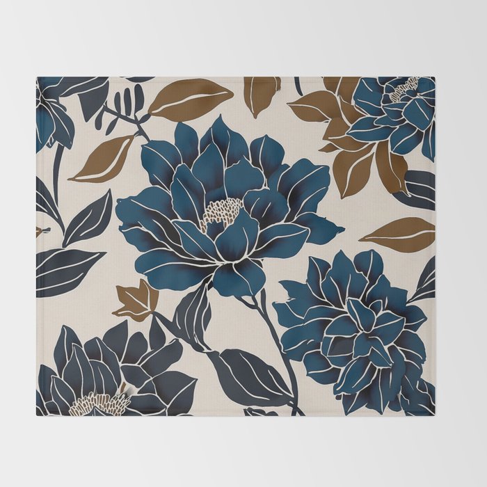 Modern Navy Floral Elegance Throw Blanket Gallery Image 2