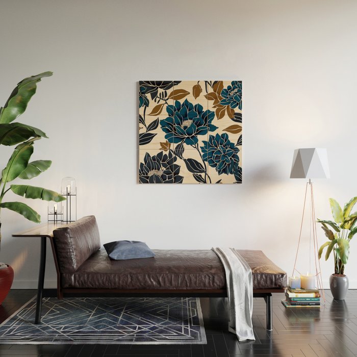 Modern Navy Floral Elegance Wood Wall Art Gallery Image 2