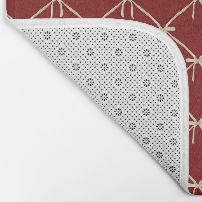 Bows & Ribbons Pattern XI Ruby Red Bath Mat Gallery Image 2