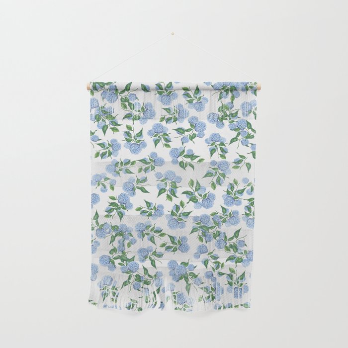 Hydrangea blue flowers, botanicals, blue and white floral Wall Hanging Gallery Image 1