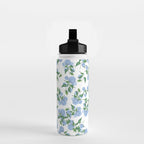 Hydrangea blue flowers, botanicals, blue and white floral Water Bottle Gallery Image 2