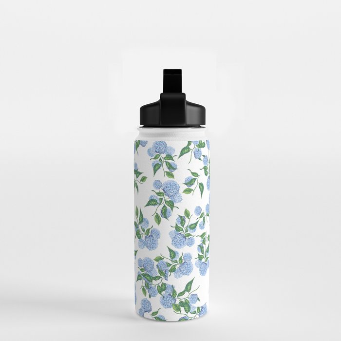 Hydrangea blue flowers, botanicals, blue and white floral Water Bottle Gallery Image 2