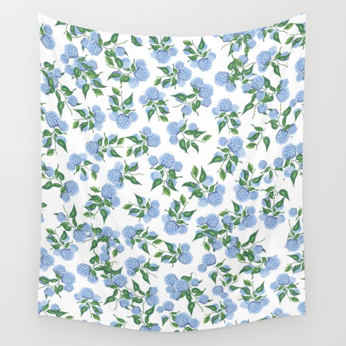 Hydrangea blue flowers, botanicals, blue and white floral Wall Tapestry Gallery Image 4