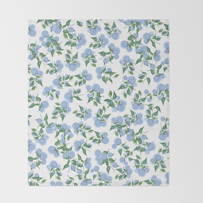Hydrangea blue flowers, botanicals, blue and white floral Throw Blanket Gallery Image 2