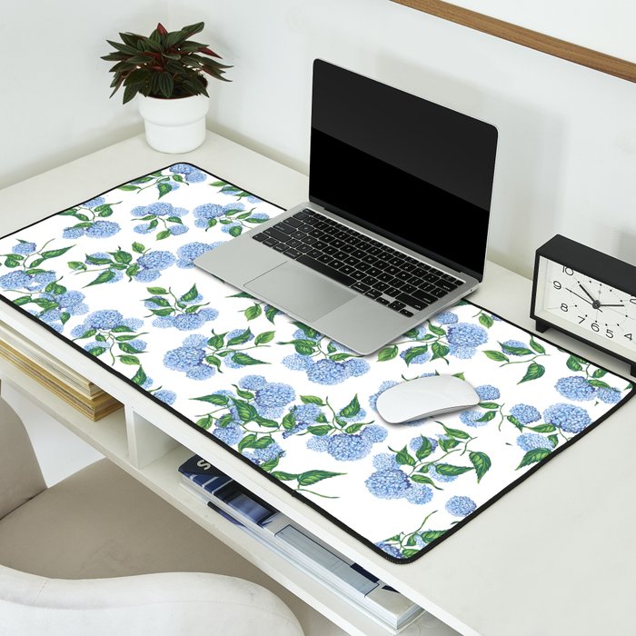 Hydrangea blue flowers, botanicals, blue and white floral Desk Mat Gallery Image 2