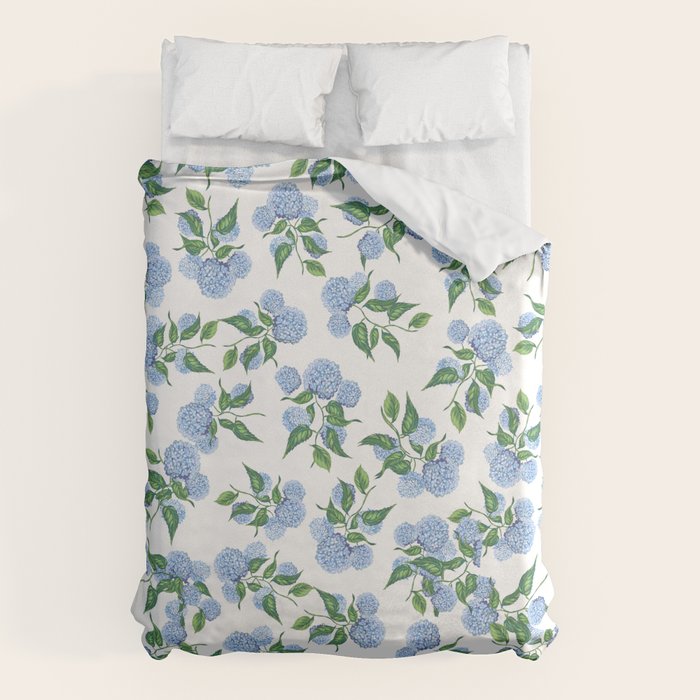 Hydrangea blue flowers, botanicals, blue and white floral Duvet Cover Gallery Image 6