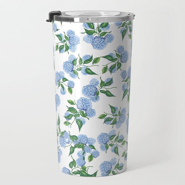 Hydrangea blue flowers, botanicals, blue and white floral Travel Mug Gallery Image 3