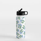 Hydrangea blue flowers, botanicals, blue and white floral Water Bottle Gallery Image 1