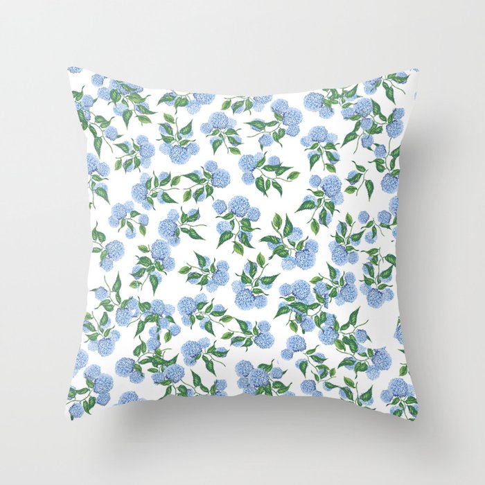 Hydrangea blue flowers, botanicals, blue and white floral Throw Pillow Gallery Image 6