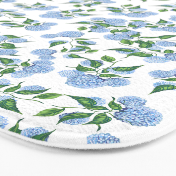 Hydrangea blue flowers, botanicals, blue and white floral Bath Mat Gallery Image 3
