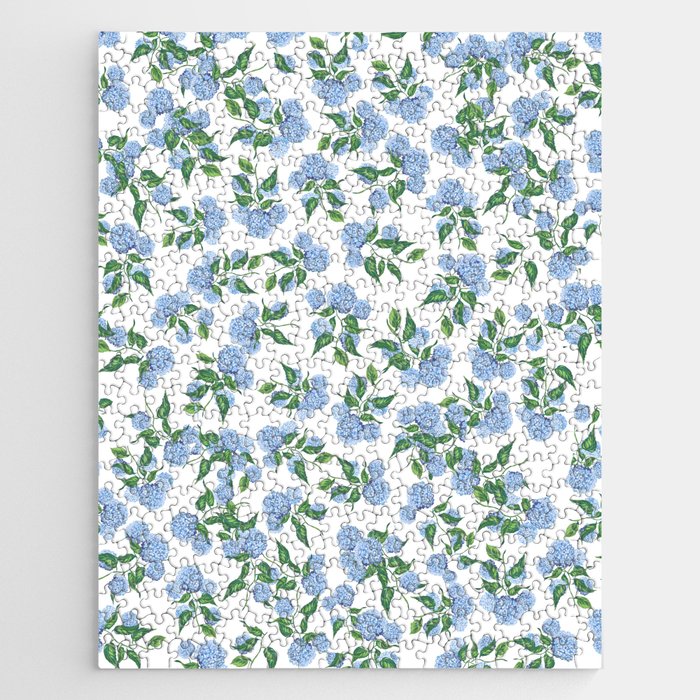 Hydrangea blue flowers, botanicals, blue and white floral Jigsaw Puzzle Gallery Image 1