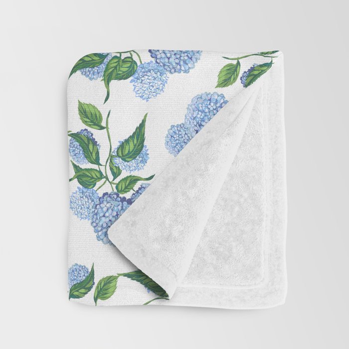 Hydrangea blue flowers, botanicals, blue and white floral Throw Blanket Gallery Image 3