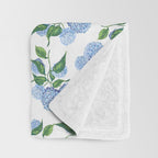 Hydrangea blue flowers, botanicals, blue and white floral Throw Blanket Gallery Image 3