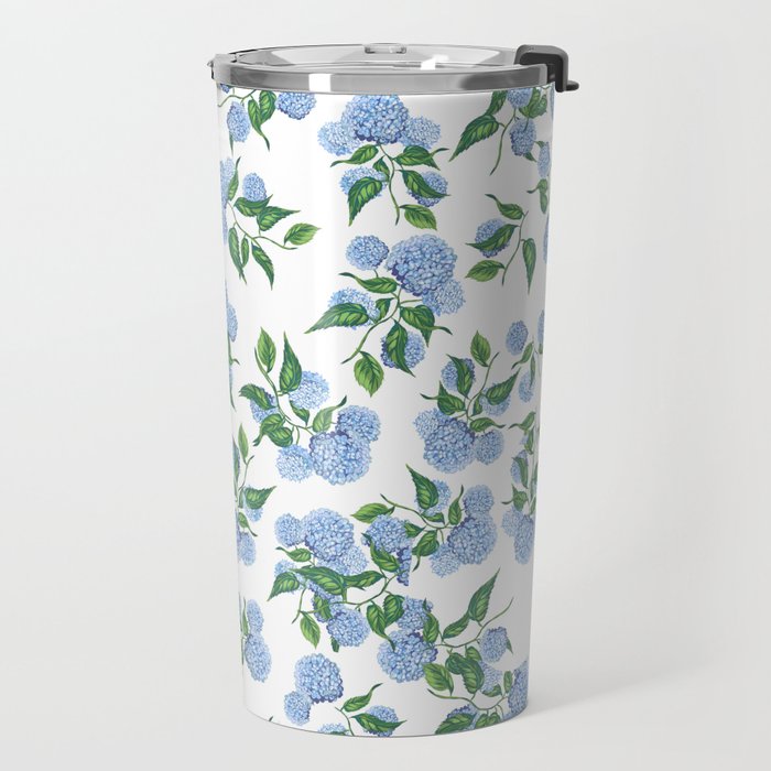 Hydrangea blue flowers, botanicals, blue and white floral Travel Mug Gallery Image 2