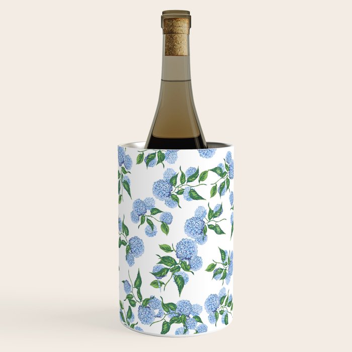 Hydrangea blue flowers, botanicals, blue and white floral Wine Chiller Gallery Image 2