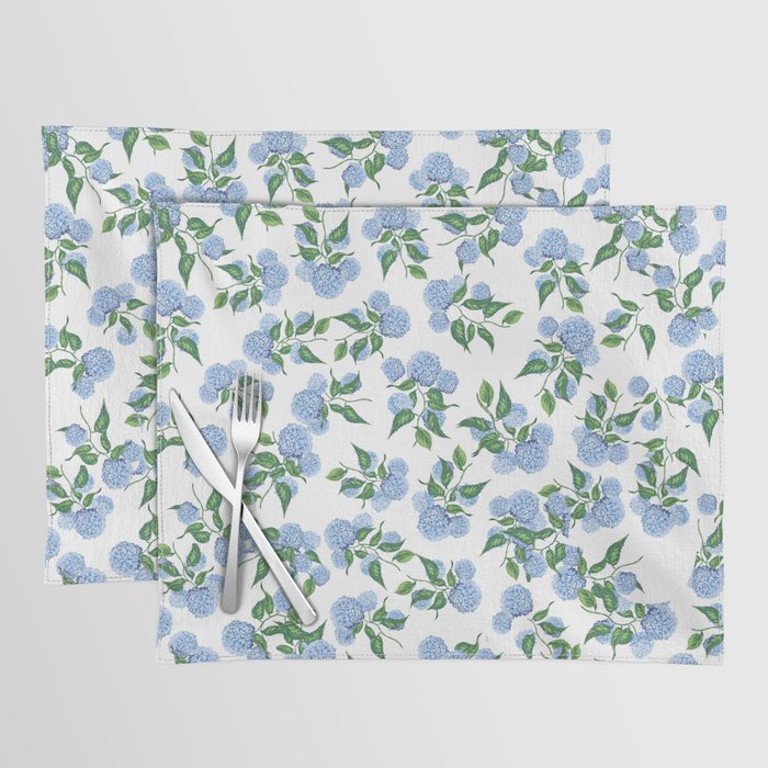 Hydrangea blue flowers, botanicals, blue and white floral Placemat Gallery Image 1