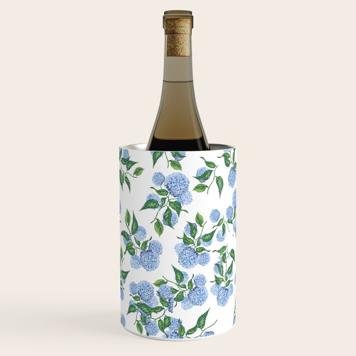 Hydrangea blue flowers, botanicals, blue and white floral Wine Chiller Gallery Image 3