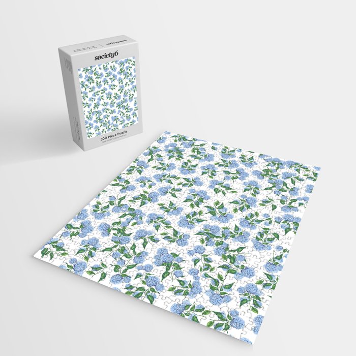 Hydrangea blue flowers, botanicals, blue and white floral Jigsaw Puzzle Gallery Image 2