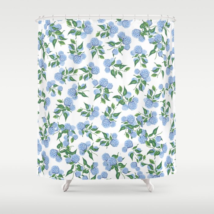 Hydrangea blue flowers, botanicals, blue and white floral Shower Curtain Gallery Image 1