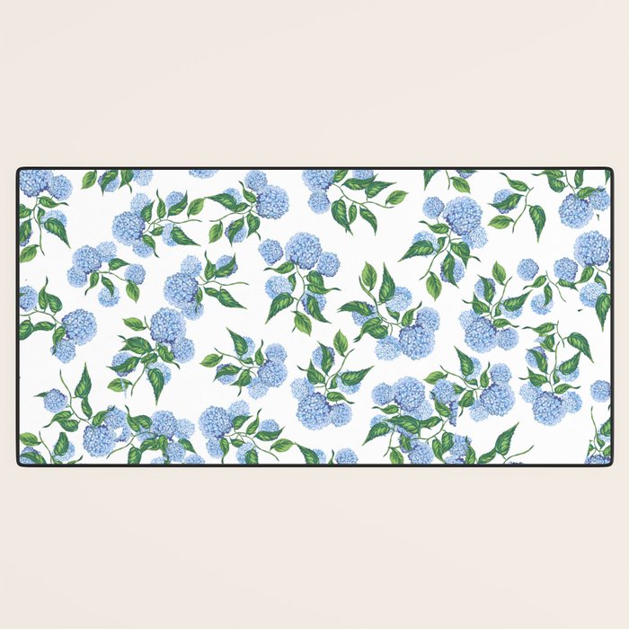 Hydrangea blue flowers, botanicals, blue and white floral Desk Mat Gallery Image 3