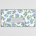 Hydrangea blue flowers, botanicals, blue and white floral Desk Mat Gallery Image 1