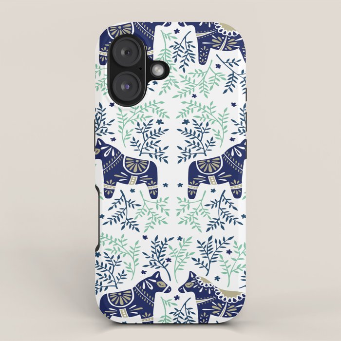 Swedish Dala Horse - Navy & Mint Palette iPhone Case Gallery Image 1