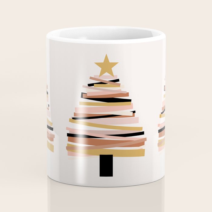Ribbon Christmas Tree - neutrals Coffee Mug Gallery Image 4