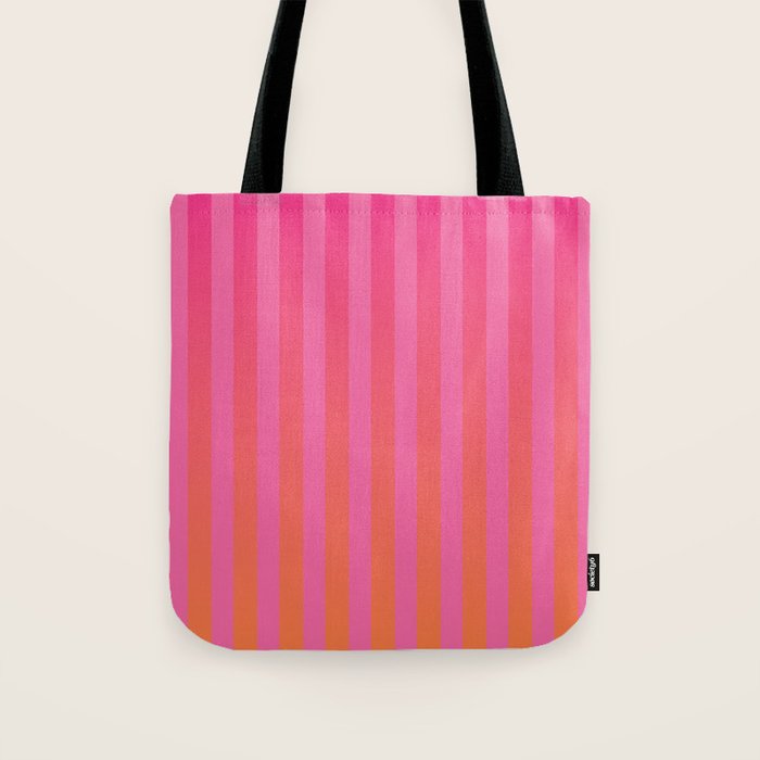 Dreamy Future Stripes Hot Pink and Orange Ombre Gradient Pattern Tote Bag Gallery Image 1