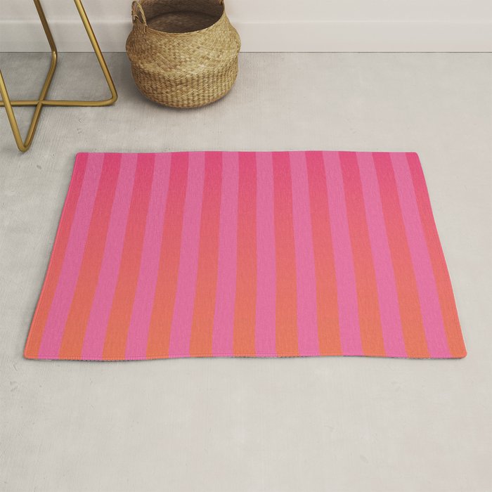 Dreamy Future Stripes Hot Pink and Orange Ombre Gradient Pattern Rug Gallery Image 1