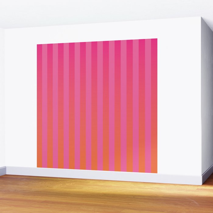 Dreamy Future Stripes Hot Pink and Orange Ombre Gradient Pattern Wall Mural Gallery Image 2