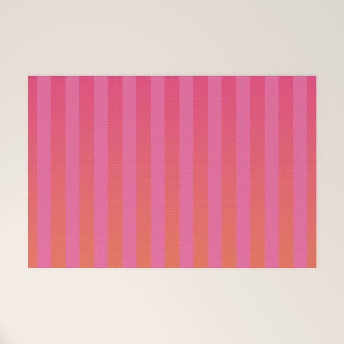 Dreamy Future Stripes Hot Pink and Orange Ombre Gradient Pattern Welcome Mat Gallery Image 1