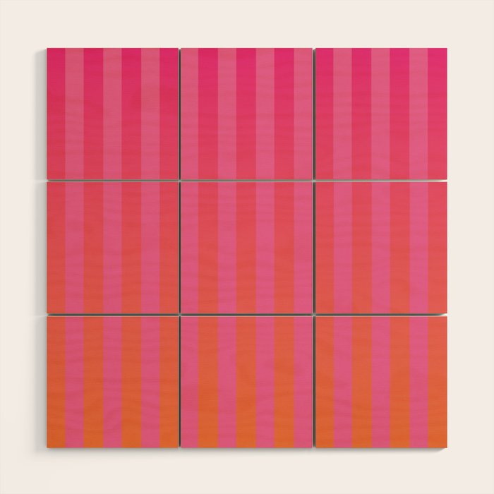 Dreamy Future Stripes Hot Pink and Orange Ombre Gradient Pattern Wood Wall Art Gallery Image 1