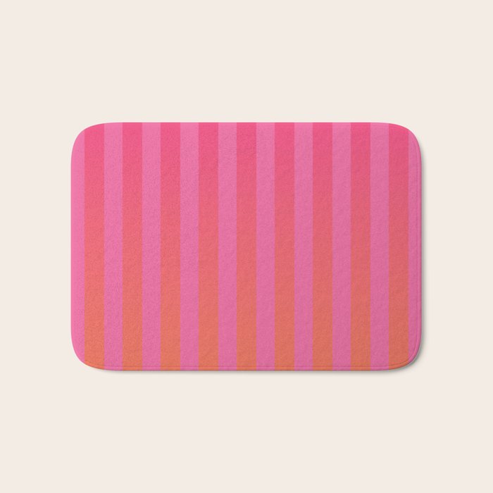 Dreamy Future Stripes Hot Pink and Orange Ombre Gradient Pattern Bath Mat Gallery Image 1