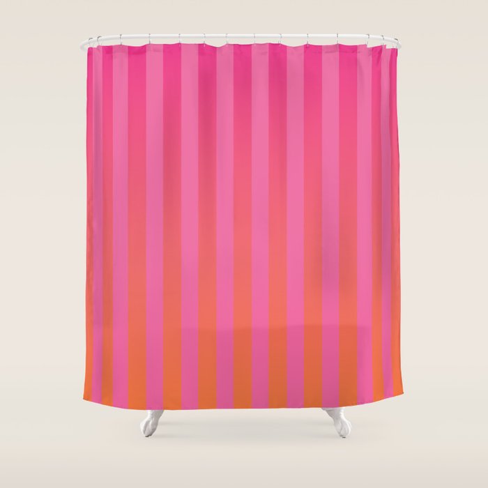 Dreamy Future Stripes Hot Pink and Orange Ombre Gradient Pattern Shower Curtain Gallery Image 1