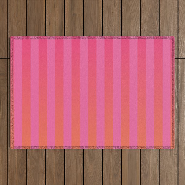 Dreamy Future Stripes Hot Pink and Orange Ombre Gradient Pattern Outdoor Rug Gallery Image 1