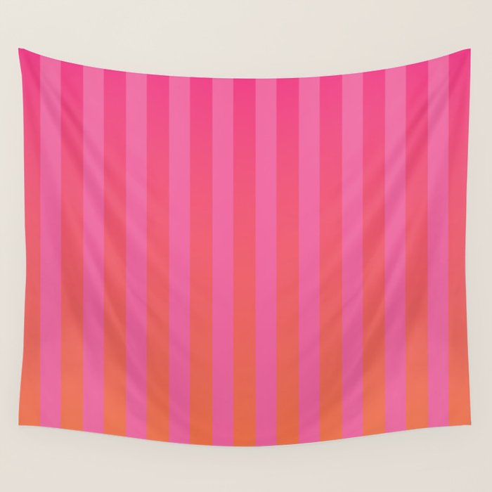 Dreamy Future Stripes Hot Pink and Orange Ombre Gradient Pattern Wall Tapestry Gallery Image 4