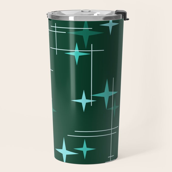 Mid Century Modern Stars Deep Sea Green Travel Mug Gallery Image 2