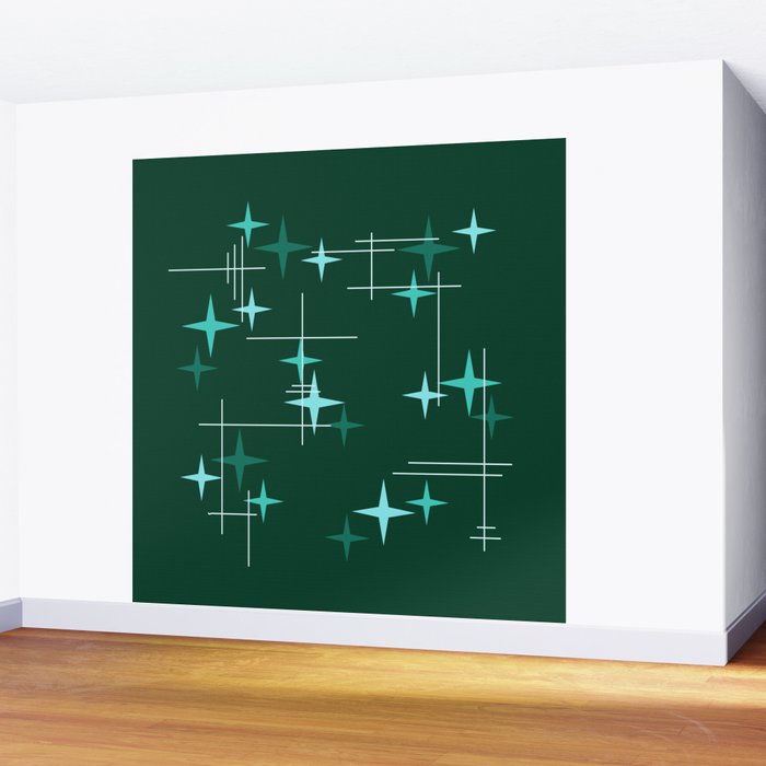 Mid Century Modern Stars Deep Sea Green Wall Mural Gallery Image 2