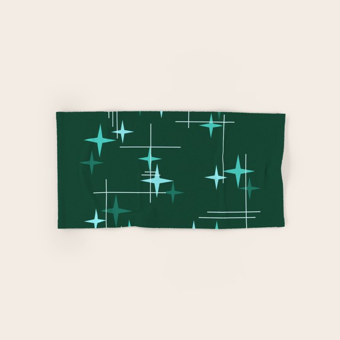 Mid Century Modern Stars Deep Sea Green Bath Towel Gallery Image 1