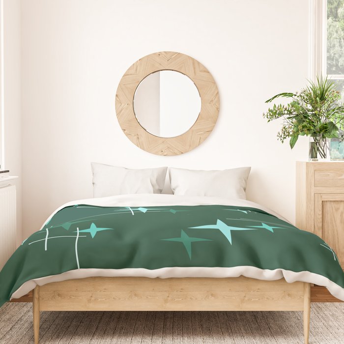 Mid Century Modern Stars Deep Sea Green Duvet Cover Gallery Image 3